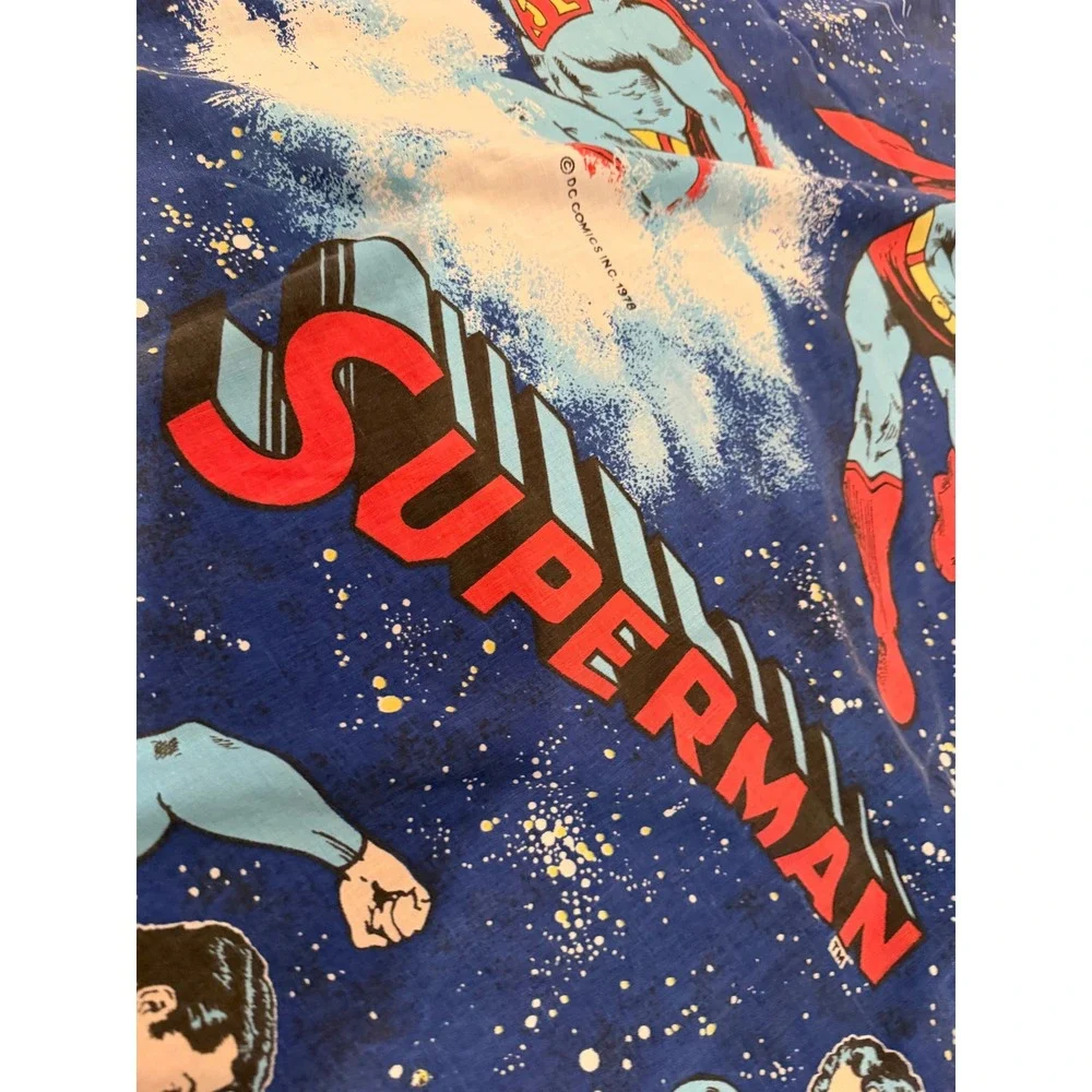 Vintage 1976 Superman Twin Fitted Sheet DC Comics USA Super Hero Bedding Rare